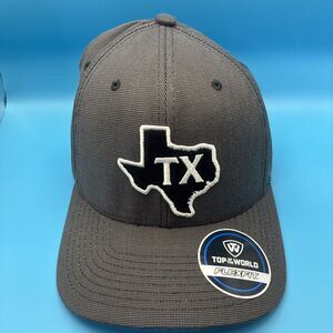 Texas Mens Hat Cap Fitted FlexFit Stretch Top Of The World Map Gray New